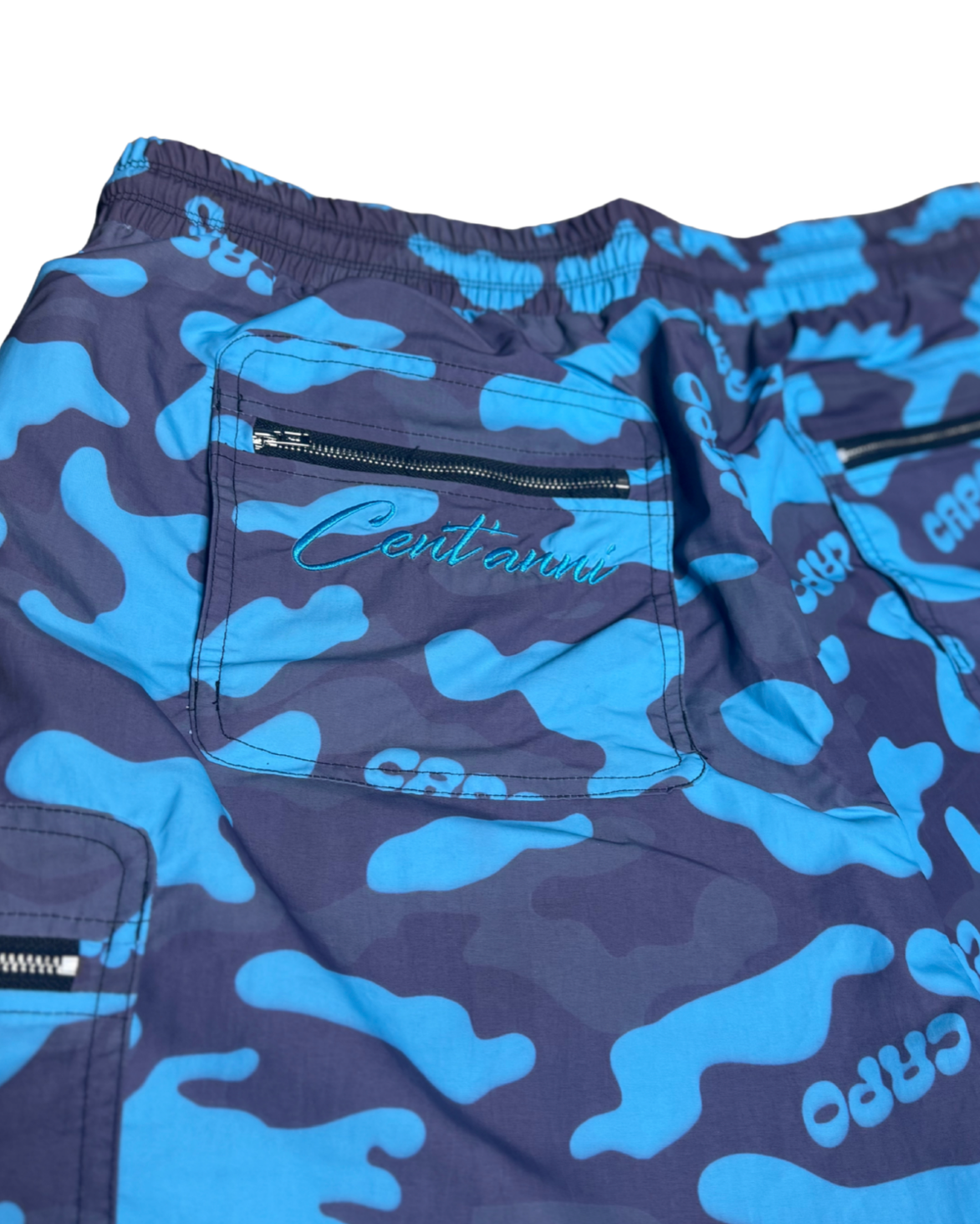 Electric Blue Nylon Camo Shorts