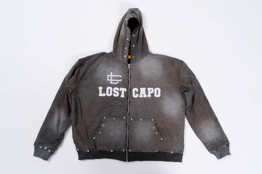 Distressed Grey Zip-Up Hoodie – “Concrete Jungle”