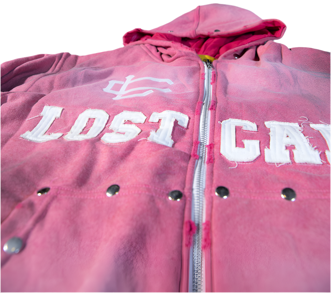 Distressed Pink Zip-Up Hoodie – “Rosé Revenge”