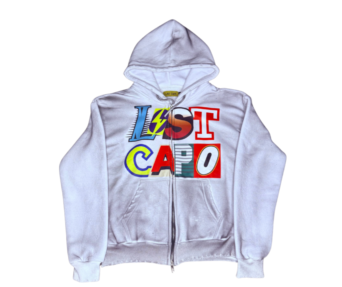 Ransom Zip-Up Set  “Newspaper” White