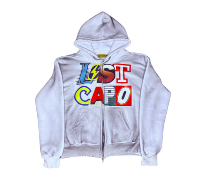 Ransom Zip-Up Set  “Newspaper” White