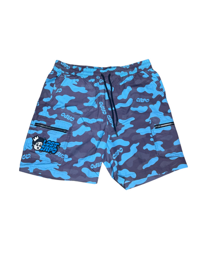 Electric Blue Nylon Camo Shorts