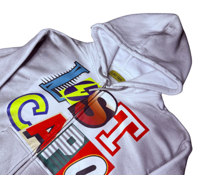 Ransom Zip-Up Set  “Newspaper” White