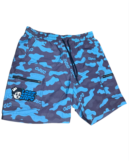 Electric Blue Nylon Camo Shorts